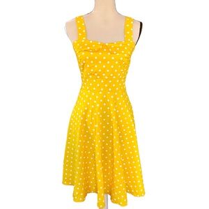 Vintage 80s does 50s Sara USA Sunny Yellow Polka Dot Pin-Up Fit and Flare Dress